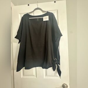 Belle by Kim Gravel Black Short Sleeve Top with Tie Detail